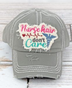 Distressed Steel Gray Nurse Hair Don't Care Adjustable Hat