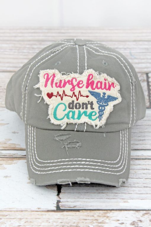 Distressed Steel Gray Nurse Hair Don't Care Adjustable Hat