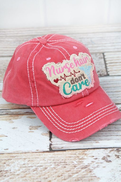 Distressed Salmon Nurse Hair Don't Care Adjustable Hat - Image 3
