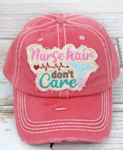 Distressed Salmon Nurse Hair Don't Care Adjustable Hat