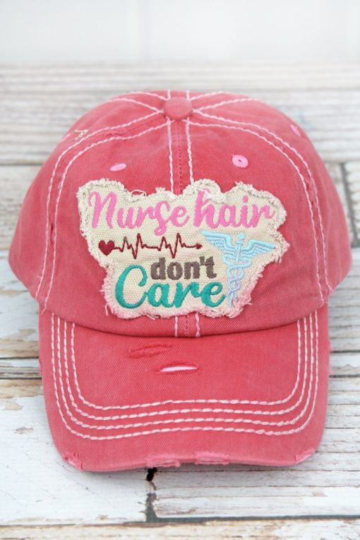 Distressed Salmon Nurse Hair Don't Care Adjustable Hat