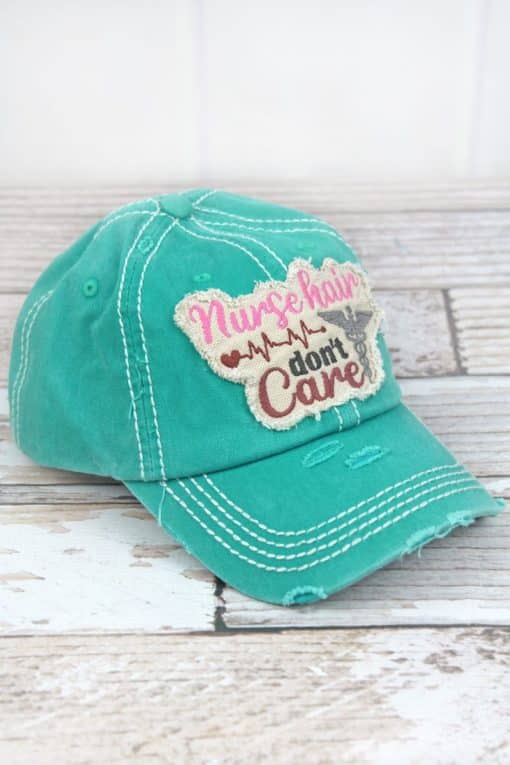 Distressed Turquoise Nurse Hair Don't Care Adjustable Hat - Image 3