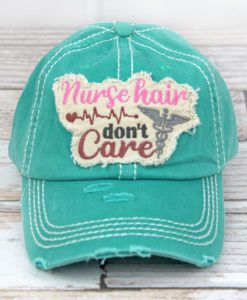 Distressed Turquoise Nurse Hair Don't Care Adjustable Hat