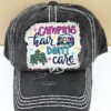 Distressed Black Camping Hair Don't Care Adjustable Hat