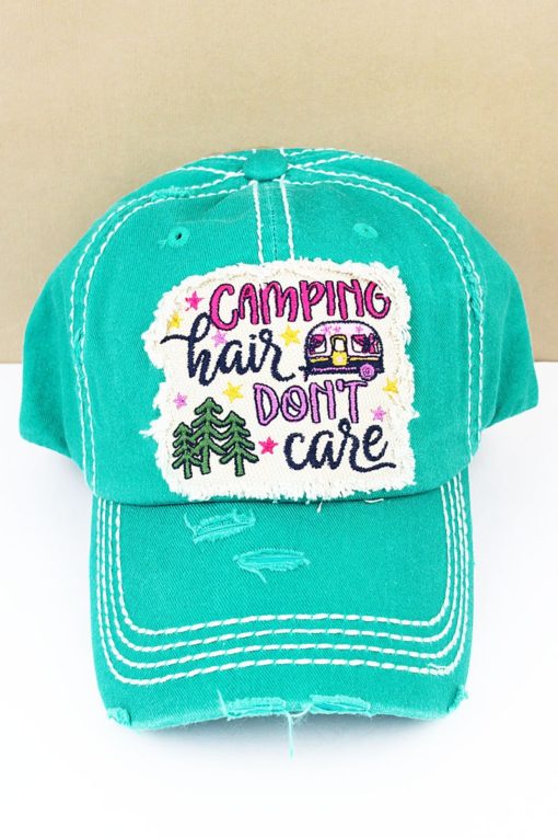 Distressed Turquoise Camping Hair Don't Care Adjustable Hat