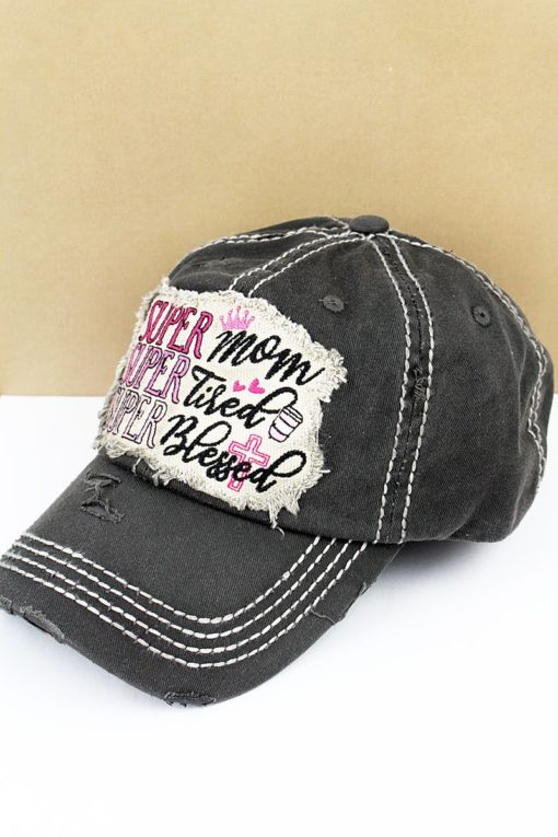 Distressed Black Super Mom Super Tired Super Blessed Adjustable Hat - Image 2
