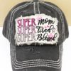 Distressed Black Super Mom Super Tired Super Blessed Adjustable Hat