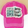 Distressed Hot Pink Super Mom Super Tired Super Blessed Adjustable Hat