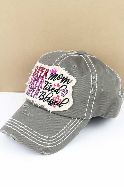 Distressed Steel Gray Super Mom Super Tired Super Blessed Adjustable Hat - Image 2