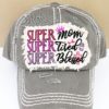 Distressed Steel Gray Super Mom Super Tired Super Blessed Adjustable Hat