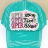 Distressed Turquoise Super Mom Super Tired Super Blessed Adjustable Hat