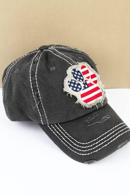 Distressed Black Patriotic Paw Print Adjustable Hat - Image 2