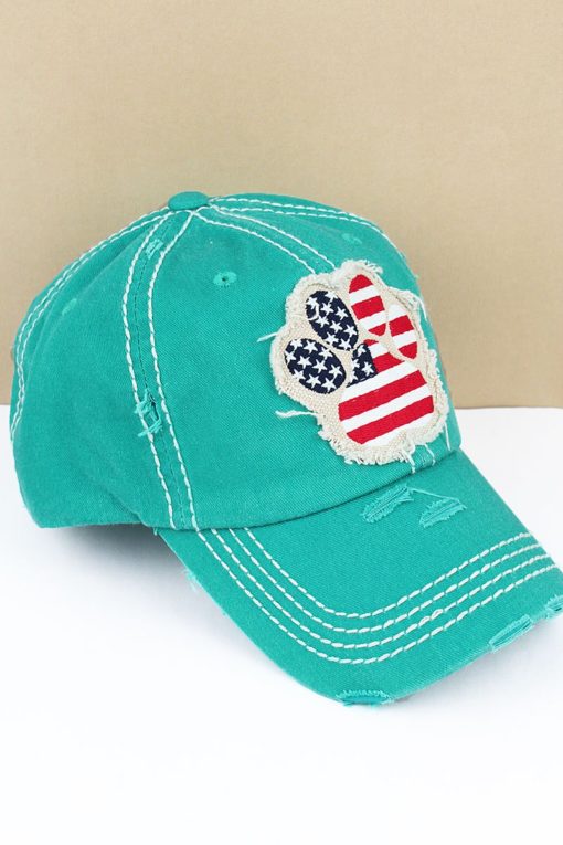 Distressed Turquoise Patriotic Paw Print Adjustable Hat - Image 2
