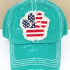 Distressed Turquoise Patriotic Paw Print Adjustable Hat