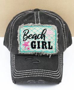 Distressed Black Beach Girl Adjustable Hat