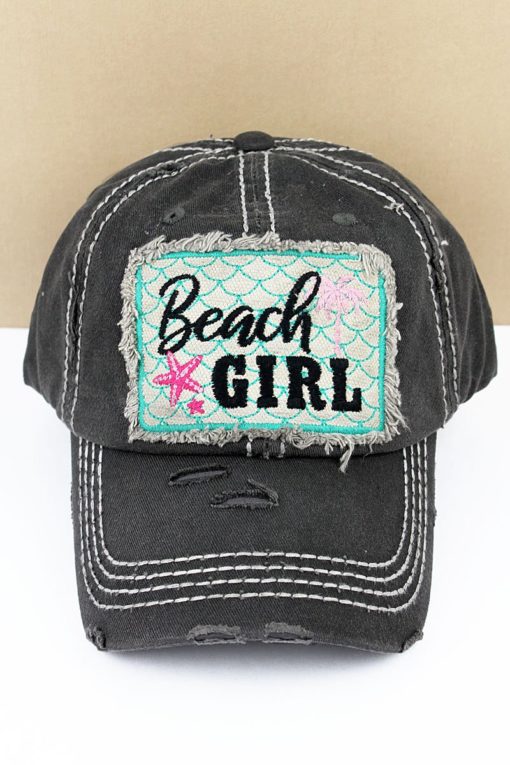 Distressed Black Beach Girl Adjustable Hat