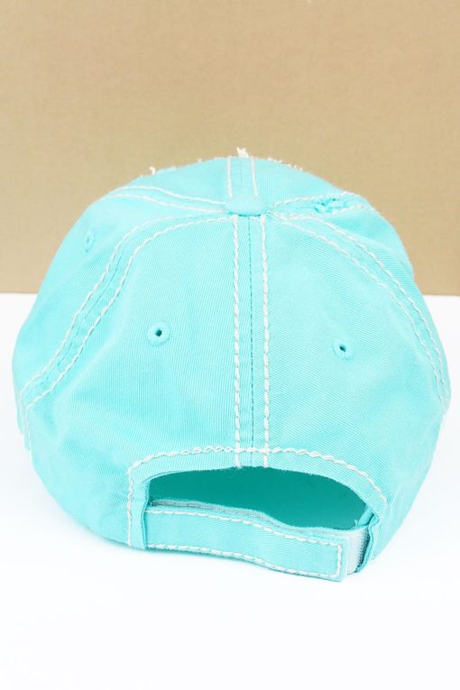 Distressed Mint Blue Beach Girl Adjustable Hat - Image 3