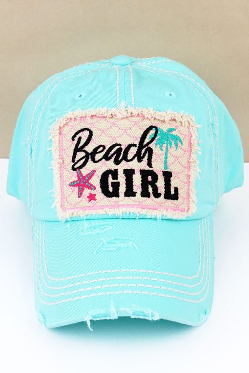 Distressed Mint Blue Beach Girl Adjustable Hat