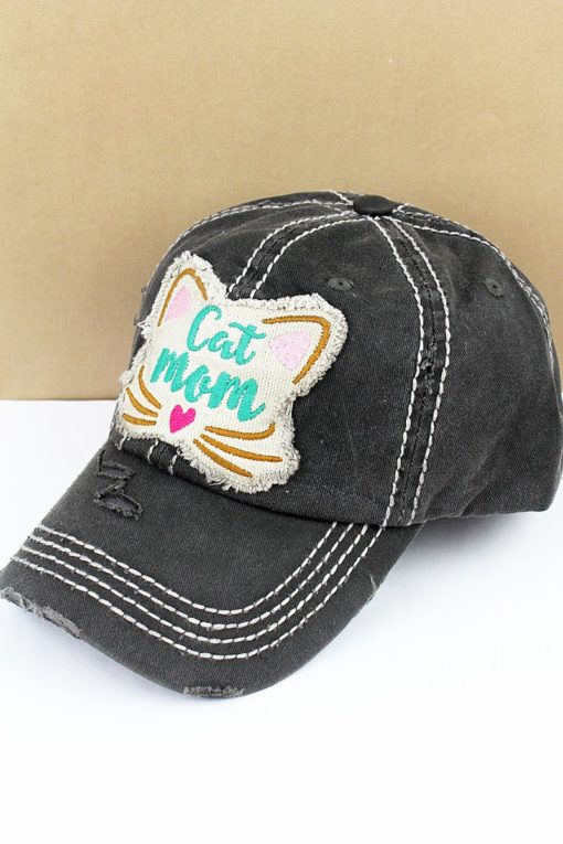 Distressed Black Cat Mom Adjustable Hat - Image 2