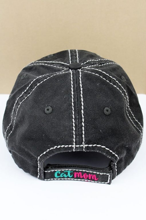 Distressed Black Cat Mom Adjustable Hat - Image 3
