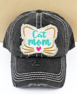 Distressed Black Cat Mom Adjustable Hat