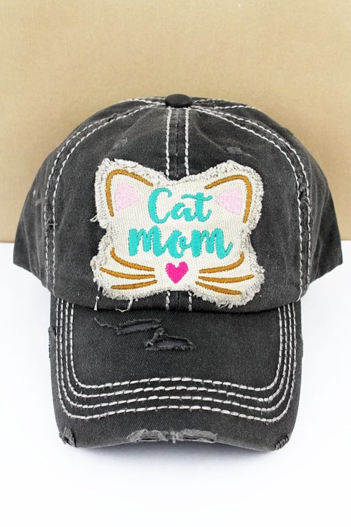 Distressed Black Cat Mom Adjustable Hat