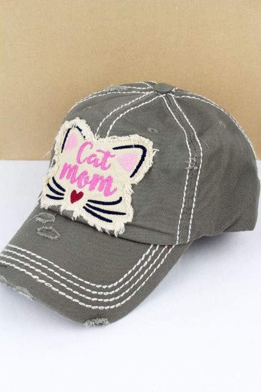 Distressed Steel Gray Cat Mom Adjustable Hat - Image 2