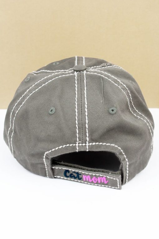 Distressed Steel Gray Cat Mom Adjustable Hat - Image 3