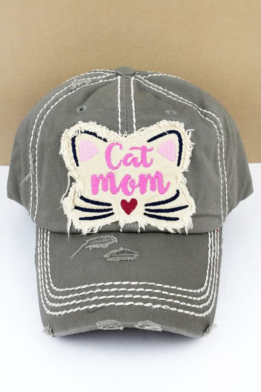 Distressed Steel Gray Cat Mom Adjustable Hat