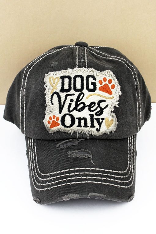 Distressed Black Dog Vibes Only Adjustable Hat