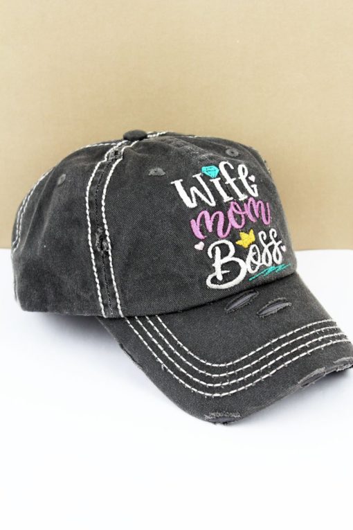 Distressed Black Wife Mom Boss Adjustable Hat - Image 2