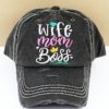 Distressed Black Wife Mom Boss Adjustable Hat