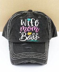 Distressed Black Wife Mom Boss Adjustable Hat