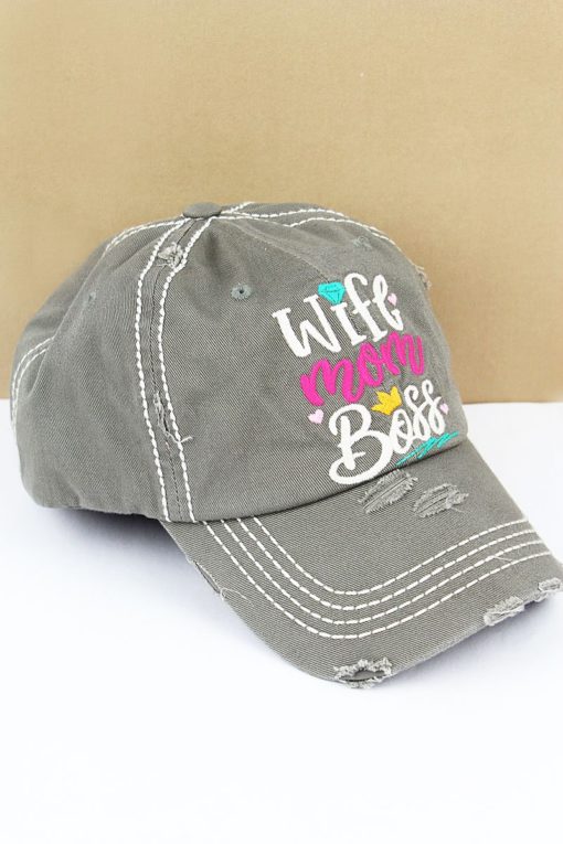 Distressed Steel Gray Wife Mom Boss Adjustable Hat - Image 2