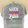 Distressed Steel Gray Wife Mom Boss Adjustable Hat