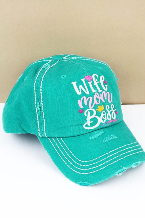 Distressed Turquoise Wife Mom Boss Adjustable Hat - Image 2