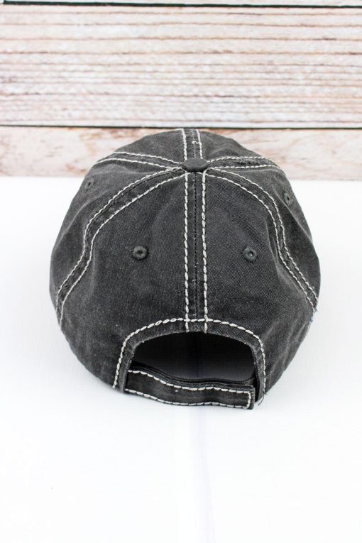 Distressed Black Rhinestone Heart Dog Mom Bling Adjustable Hat - Image 3