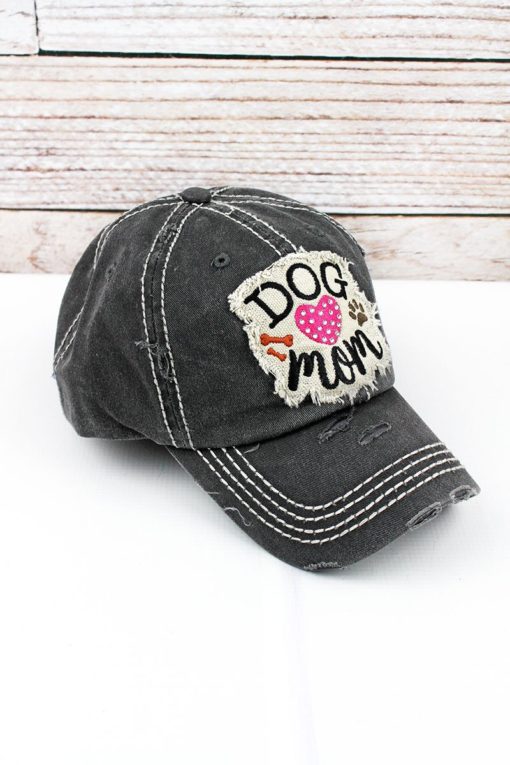 Distressed Black Rhinestone Heart Dog Mom Bling Adjustable Hat - Image 2