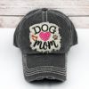 Distressed Black Rhinestone Heart Dog Mom Bling Adjustable Hat