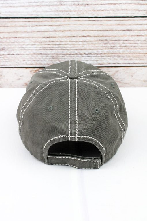 Distressed Steel Gray Rhinestone Heart Dog Mom Bling Adjustable Hat - Image 3