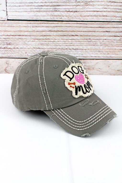 Distressed Steel Gray Rhinestone Heart Dog Mom Bling Adjustable Hat - Image 2