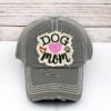 Distressed Steel Gray Rhinestone Heart Dog Mom Bling Adjustable Hat