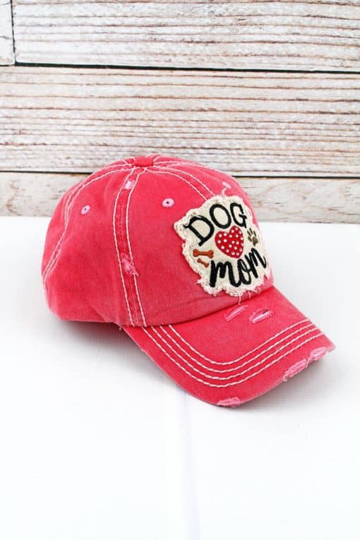 Distressed Salmon Rhinestone Heart Dog Mom Bling Adjustable Hat - Image 2