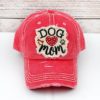 Distressed Salmon Rhinestone Heart Dog Mom Bling Adjustable Hat