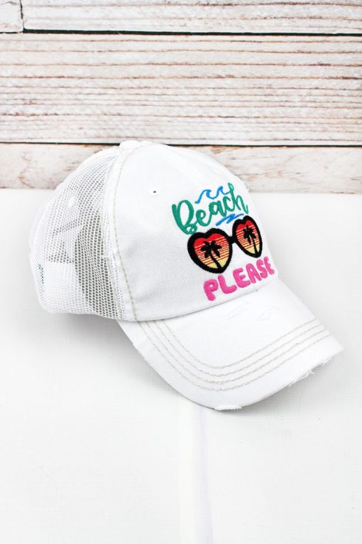 Distressed White Sunglasses Beach Please Adjustable Mesh Hat - Image 2