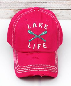 Distressed Hot Pink with Crystals Lake Life Bling Hat