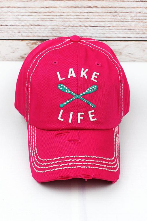 Distressed Hot Pink with Crystals Lake Life Bling Hat