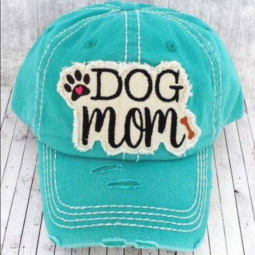 Dog Mom Distressed Turquoise Hat