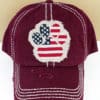 Distressed Maroon Patriotic Paw Print Adjustable Hat