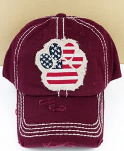 Distressed Maroon Patriotic Paw Print Adjustable Hat